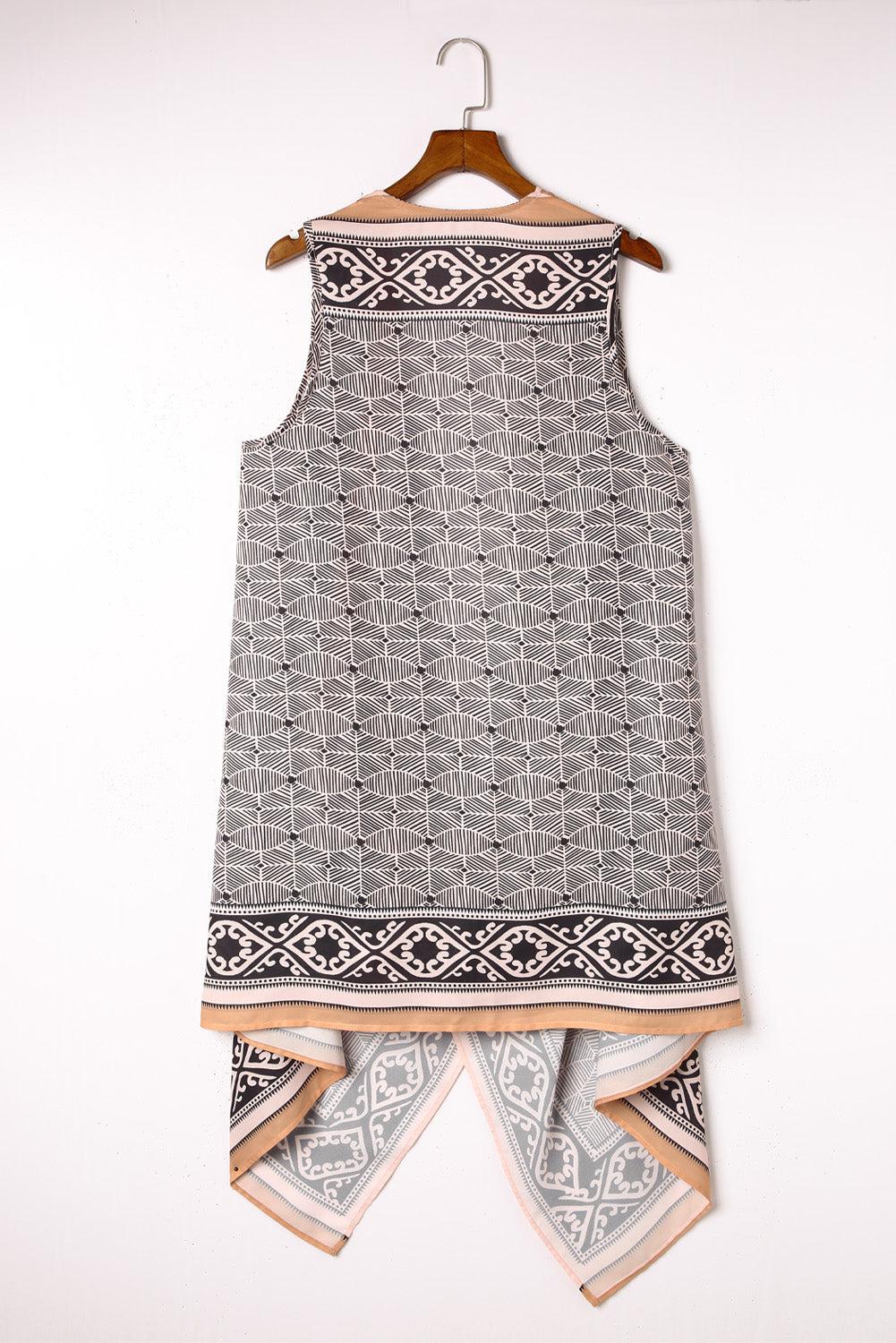 Printed Open Front Sleeveless Cardigan BLUE ZONE PLANET