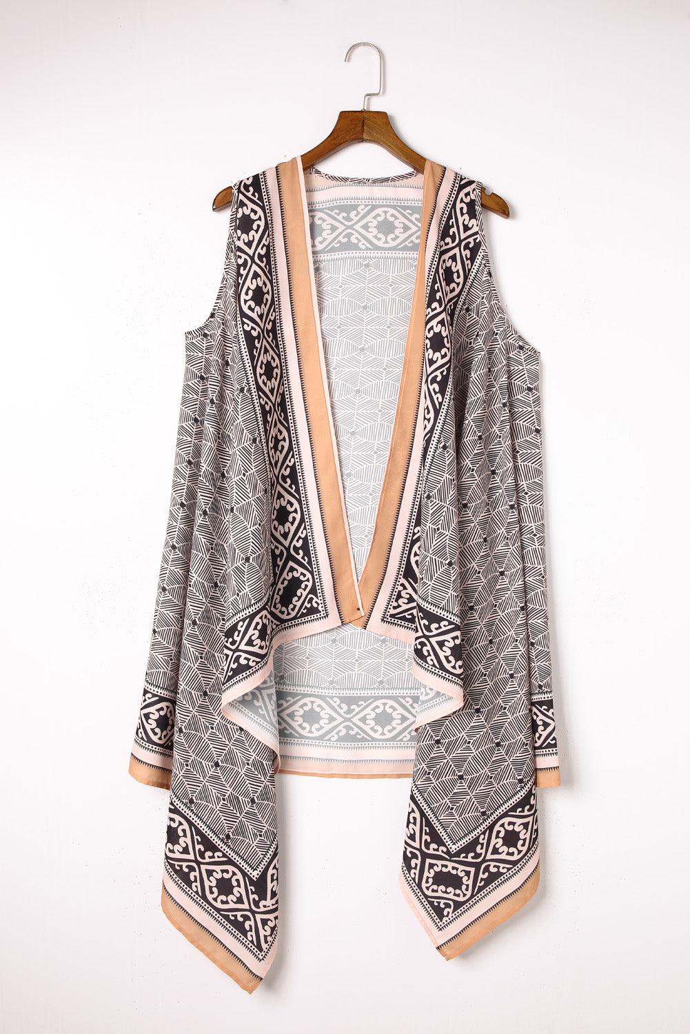 Printed Open Front Sleeveless Cardigan BLUE ZONE PLANET