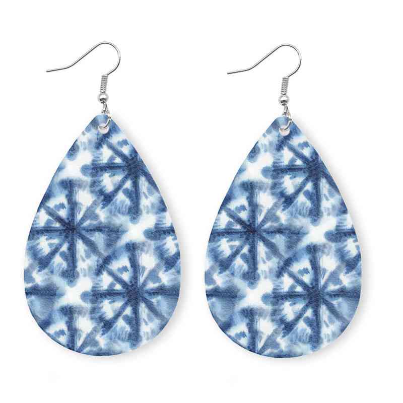 Printed PU Teardrop Earrings BLUE ZONE PLANET