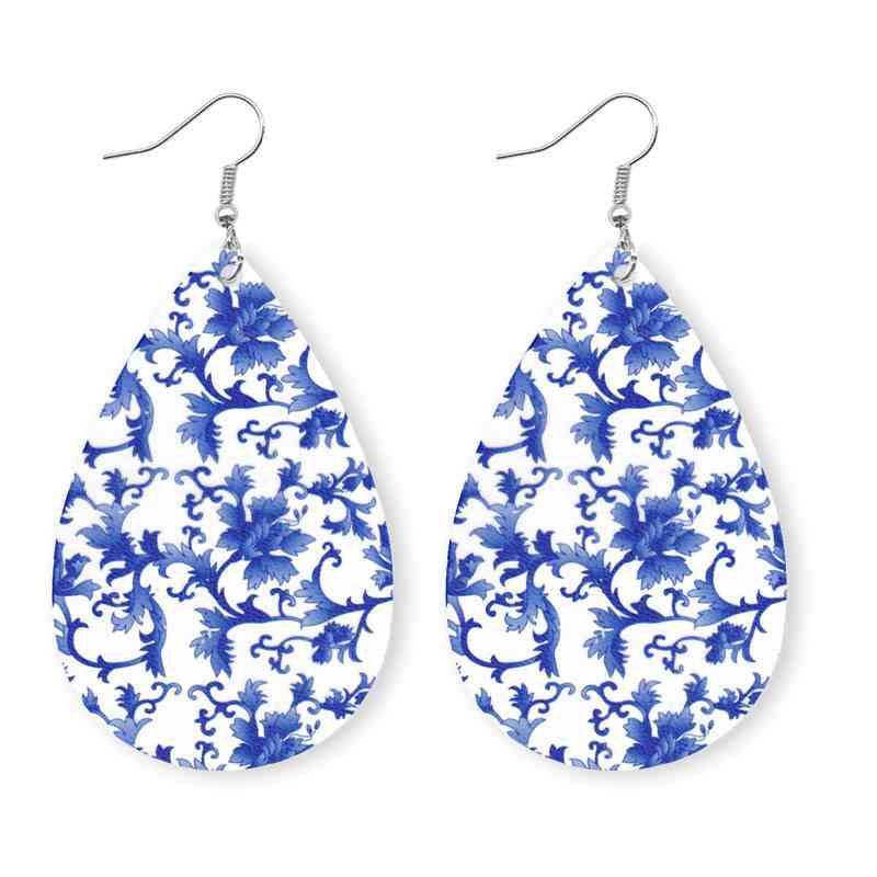 Printed PU Teardrop Earrings BLUE ZONE PLANET