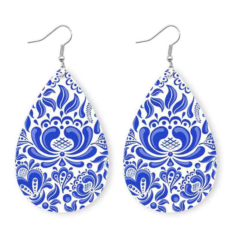 Printed PU Teardrop Earrings BLUE ZONE PLANET