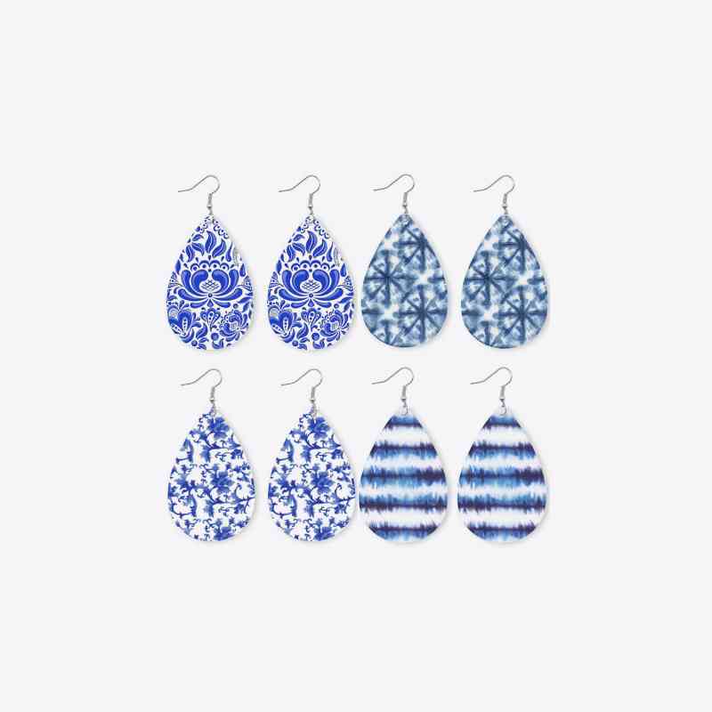 Printed PU Teardrop Earrings BLUE ZONE PLANET