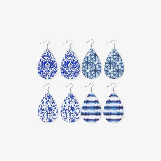 Printed PU Teardrop Earrings BLUE ZONE PLANET