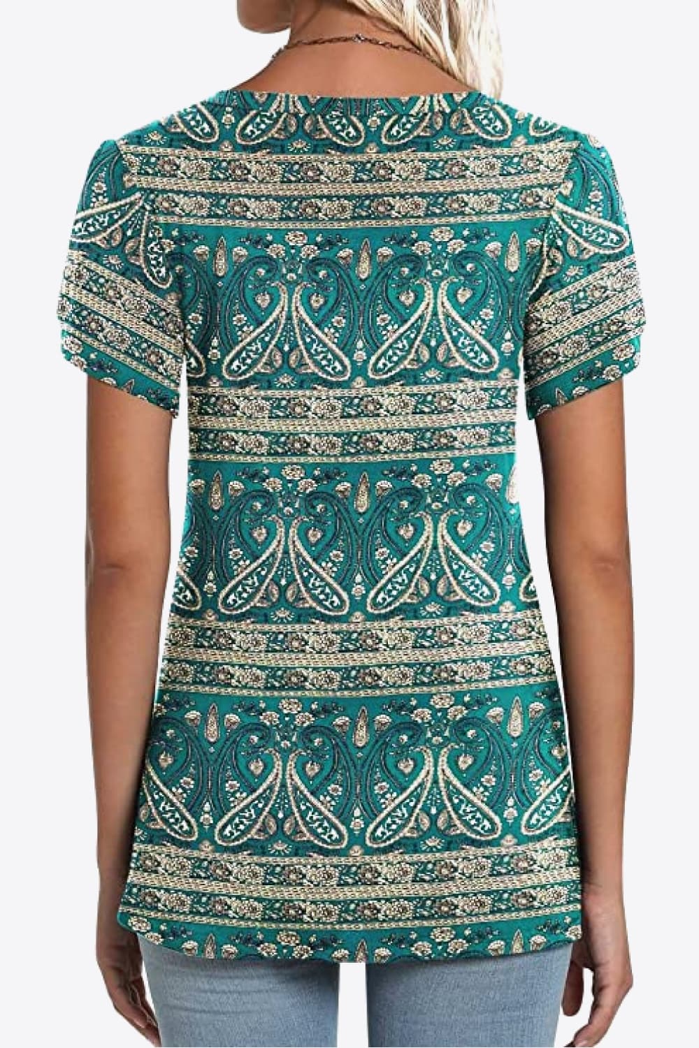 Printed Petal Sleeve V-Neck Blouse BLUE ZONE PLANET