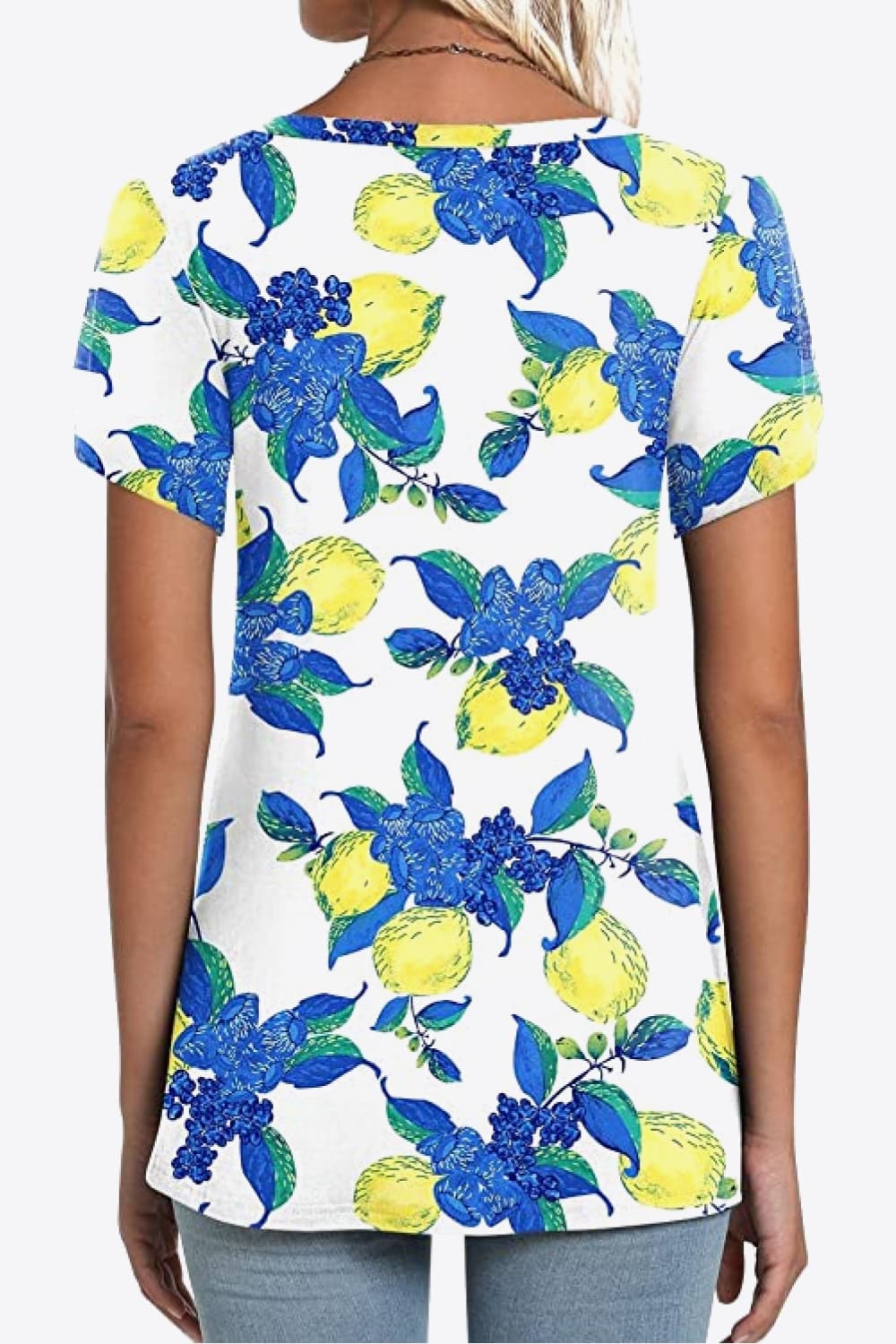 Printed Petal Sleeve V-Neck Blouse BLUE ZONE PLANET