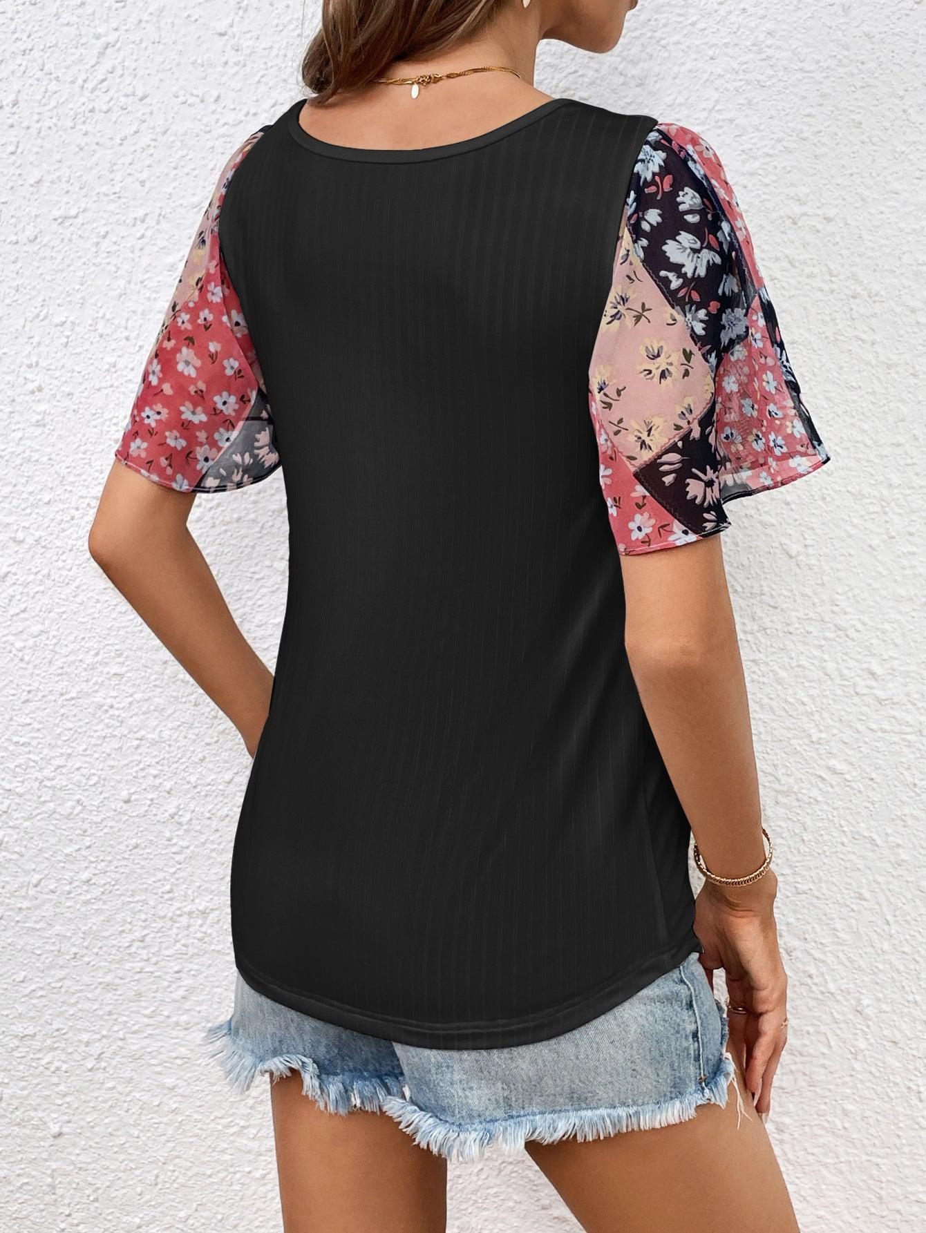 Printed Puff Sleeve Round Neck Tee BLUE ZONE PLANET