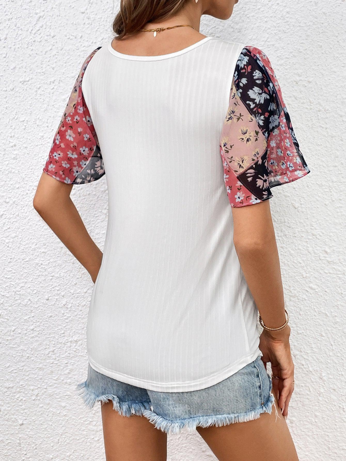 Printed Puff Sleeve Round Neck Tee BLUE ZONE PLANET