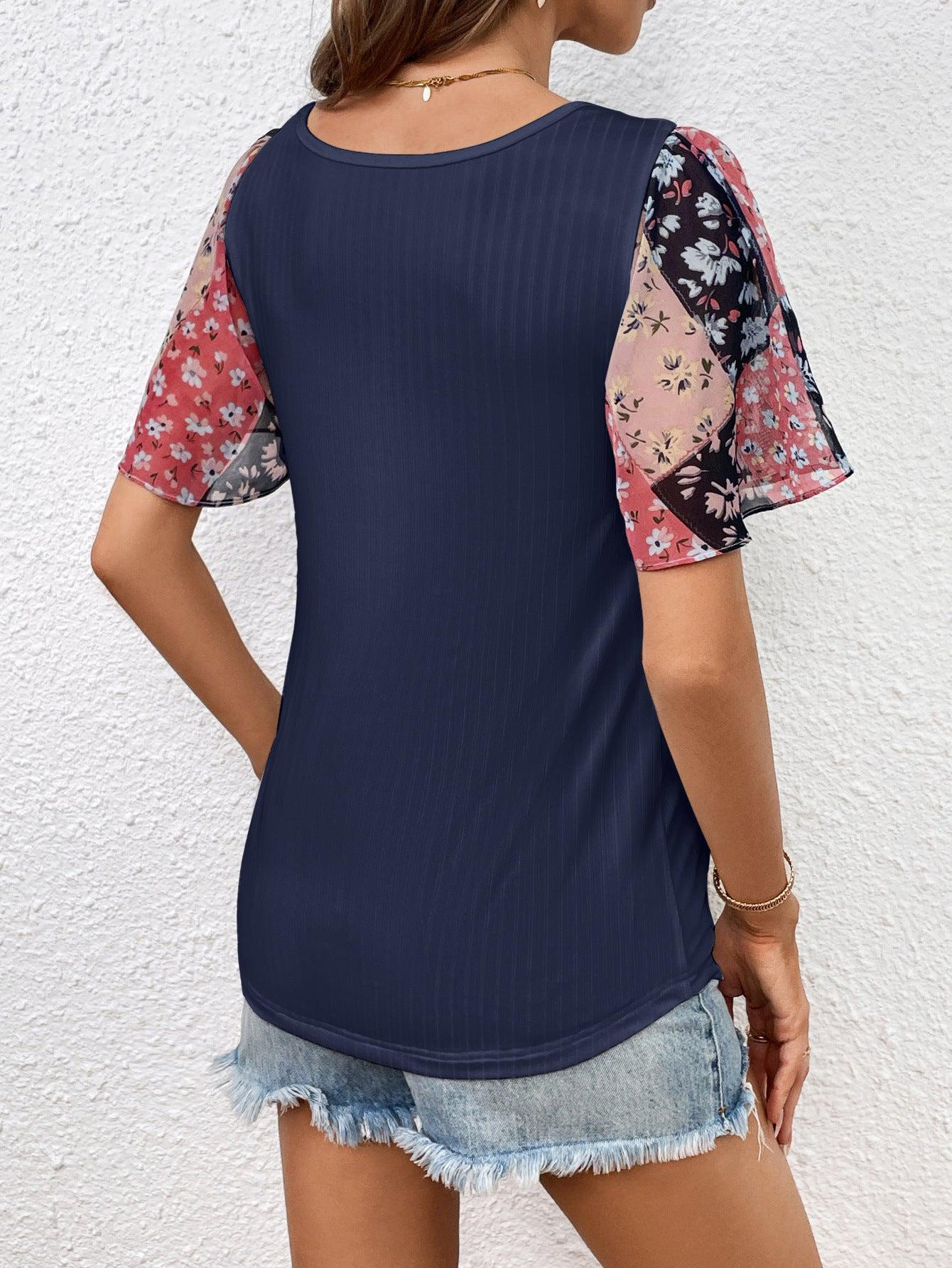 Printed Puff Sleeve Round Neck Tee BLUE ZONE PLANET