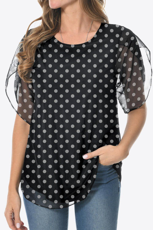 Printed Round Neck Curved Hem Blouse BLUE ZONE PLANET