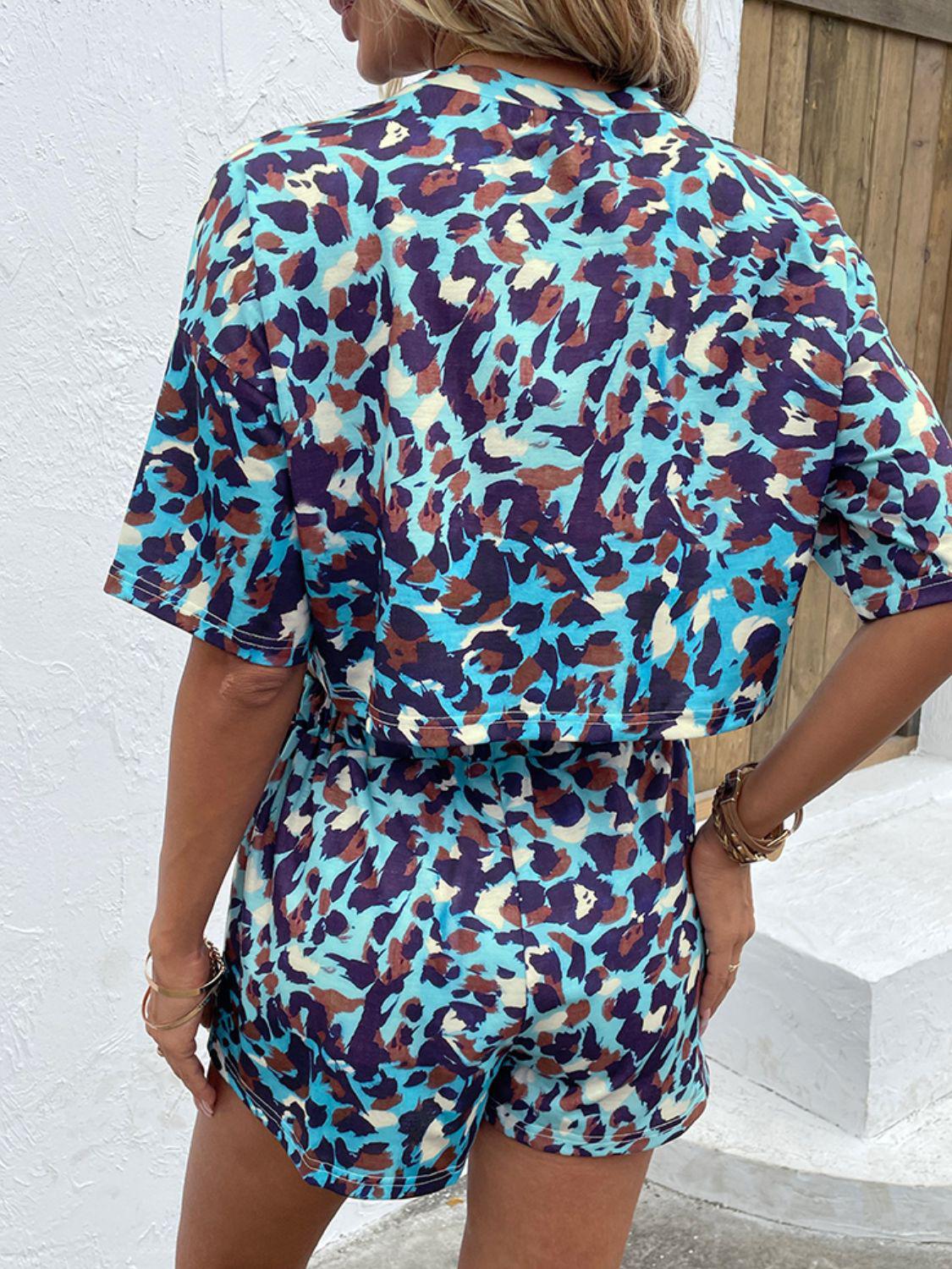 Printed Round Neck Half Sleeve Top and Shorts Set BLUE ZONE PLANET