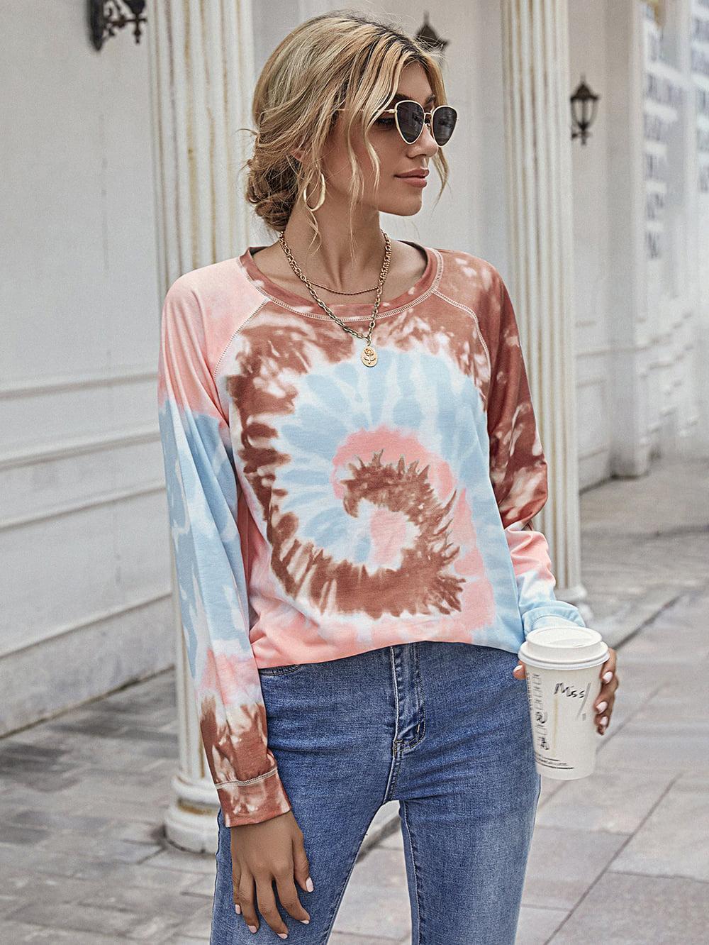 Printed Round Neck Raglan Sleeve Tee BLUE ZONE PLANET