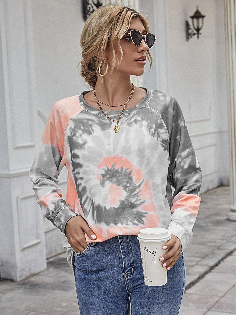 Printed Round Neck Raglan Sleeve Tee BLUE ZONE PLANET