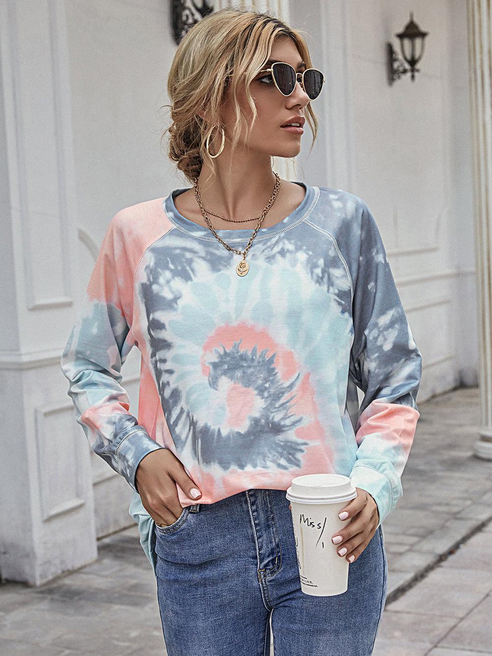 Printed Round Neck Raglan Sleeve Tee BLUE ZONE PLANET