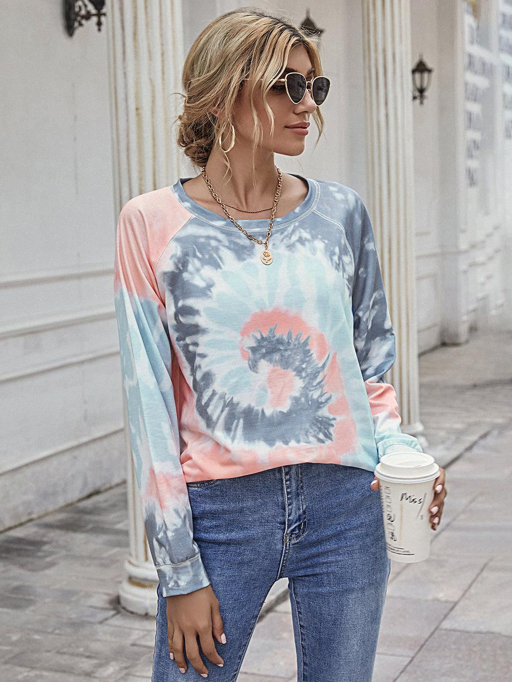 Printed Round Neck Raglan Sleeve Tee BLUE ZONE PLANET