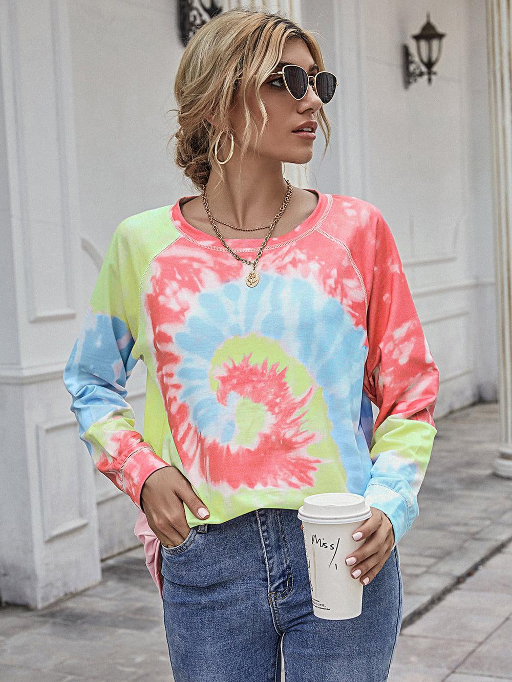 Printed Round Neck Raglan Sleeve Tee BLUE ZONE PLANET