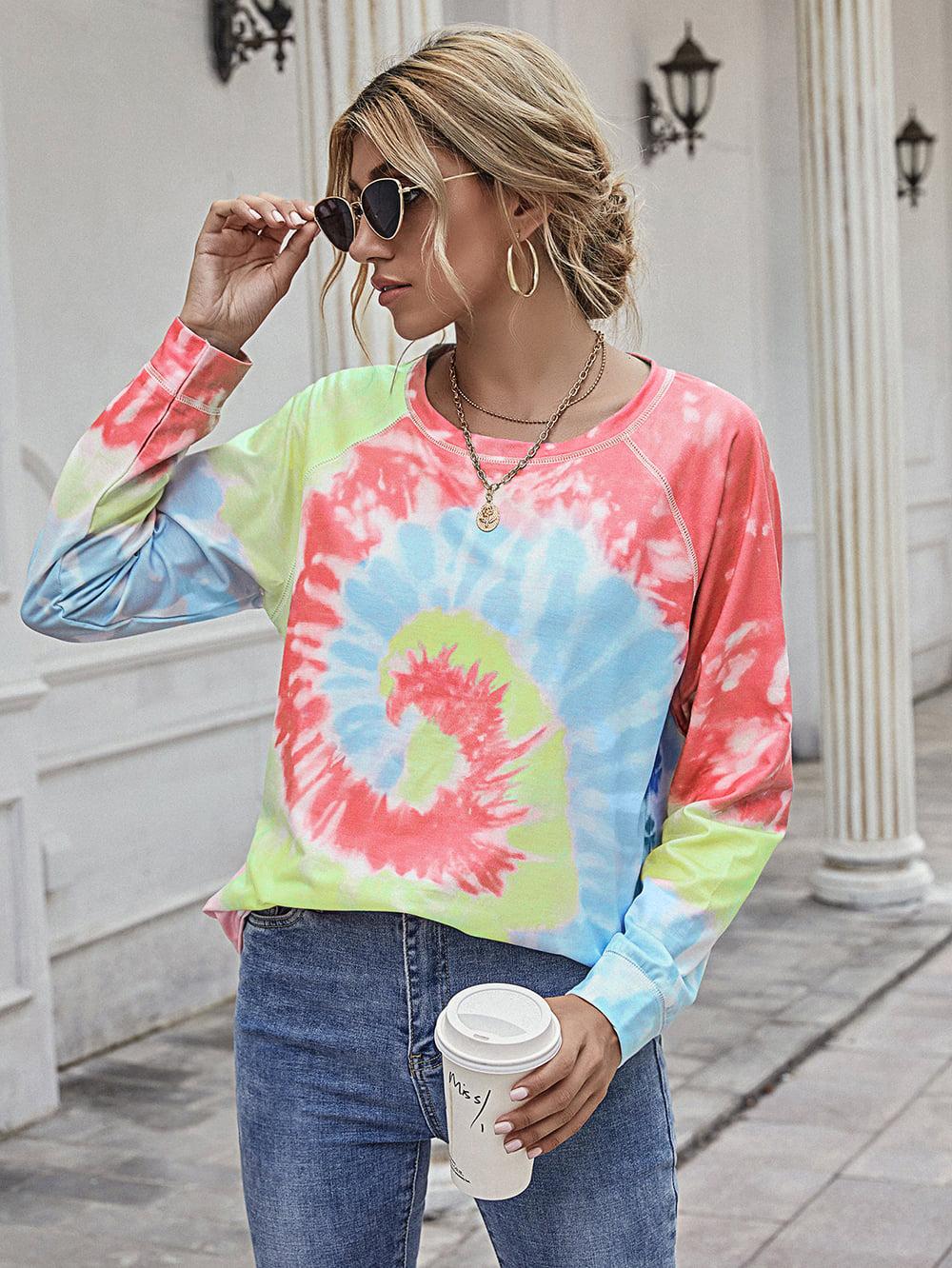 Printed Round Neck Raglan Sleeve Tee BLUE ZONE PLANET