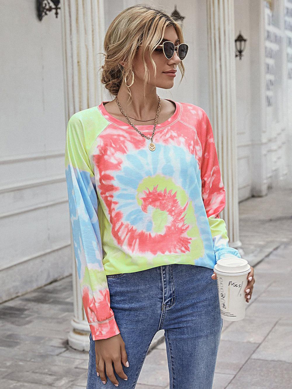 Printed Round Neck Raglan Sleeve Tee BLUE ZONE PLANET