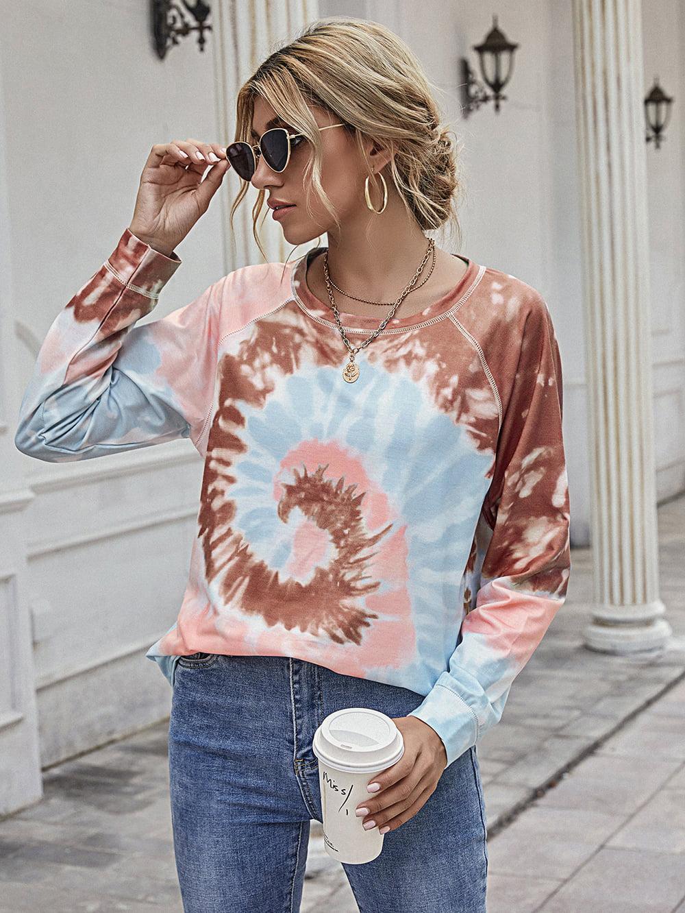 Printed Round Neck Raglan Sleeve Tee BLUE ZONE PLANET