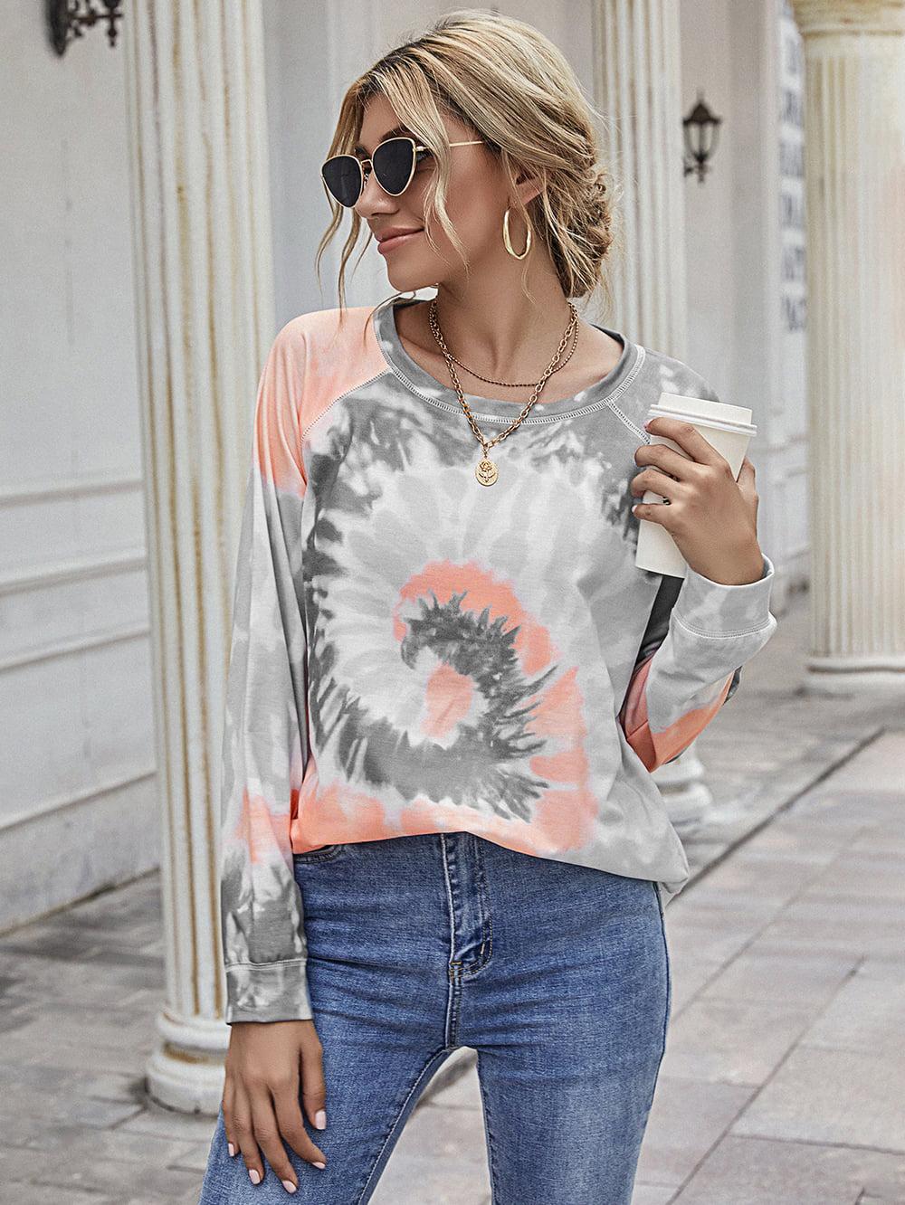 Printed Round Neck Raglan Sleeve Tee BLUE ZONE PLANET