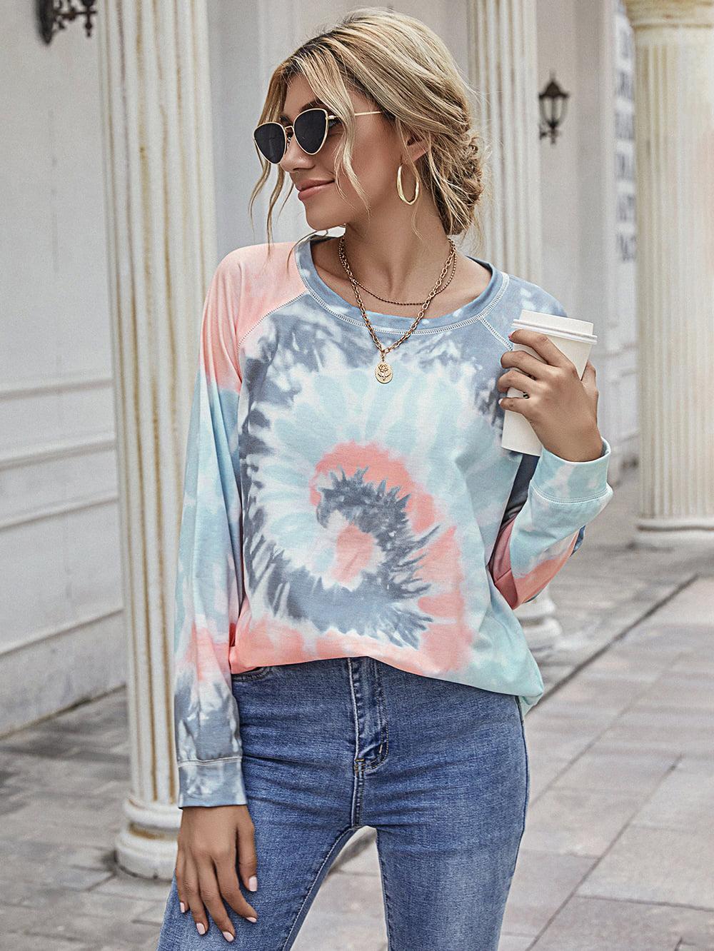 Printed Round Neck Raglan Sleeve Tee BLUE ZONE PLANET