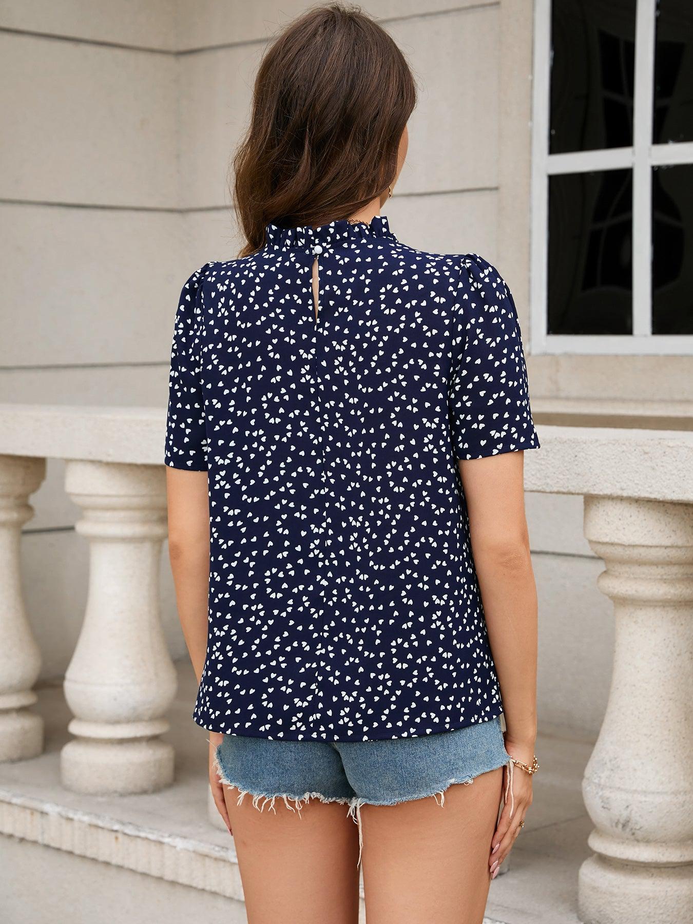 Printed Short Sleeve Round Neck Top BLUE ZONE PLANET