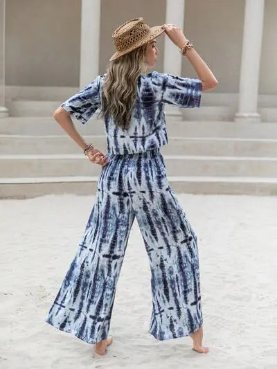 Printed Short Sleeve Shirt and Pants Set Trendsi