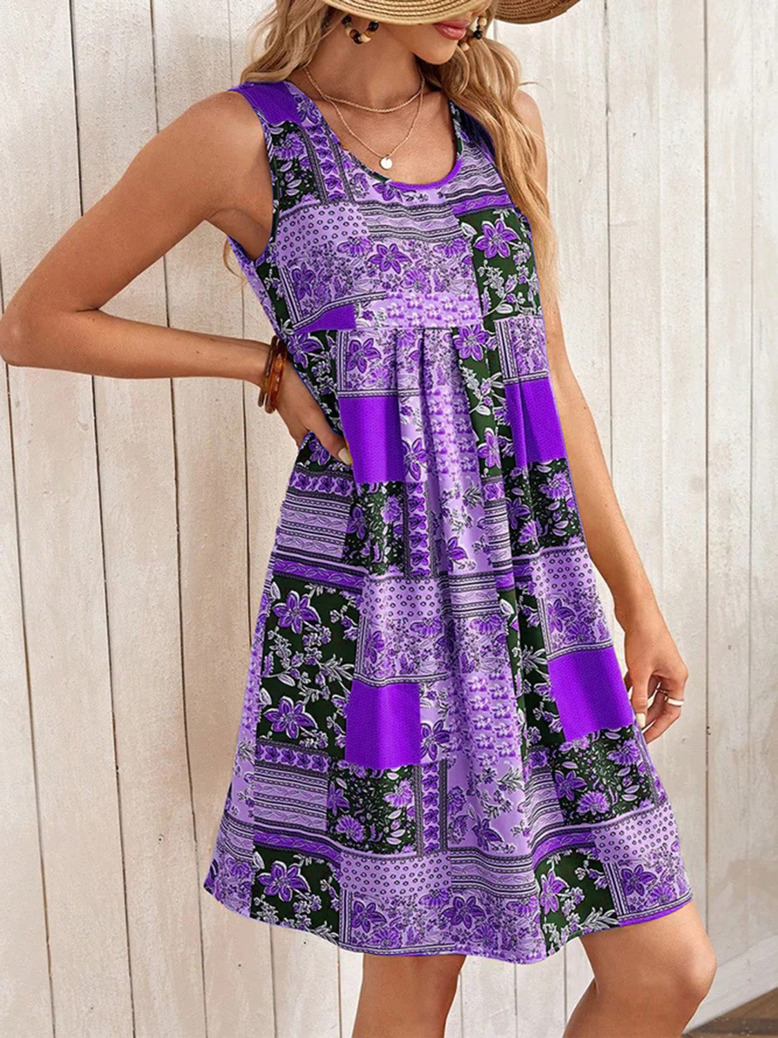 Printed Sleeveless Mini Dress BLUE ZONE PLANET