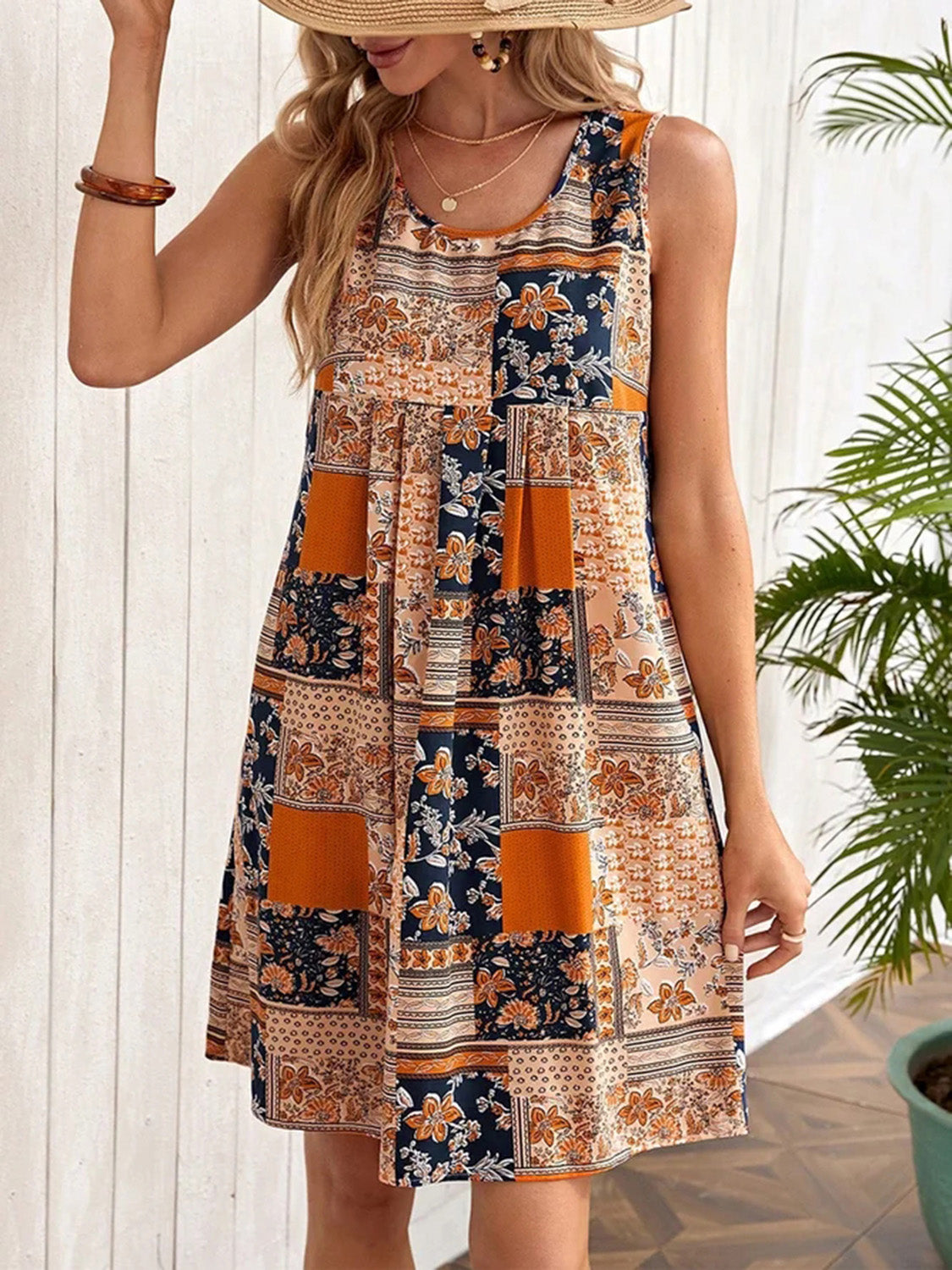 Printed Sleeveless Mini Dress BLUE ZONE PLANET