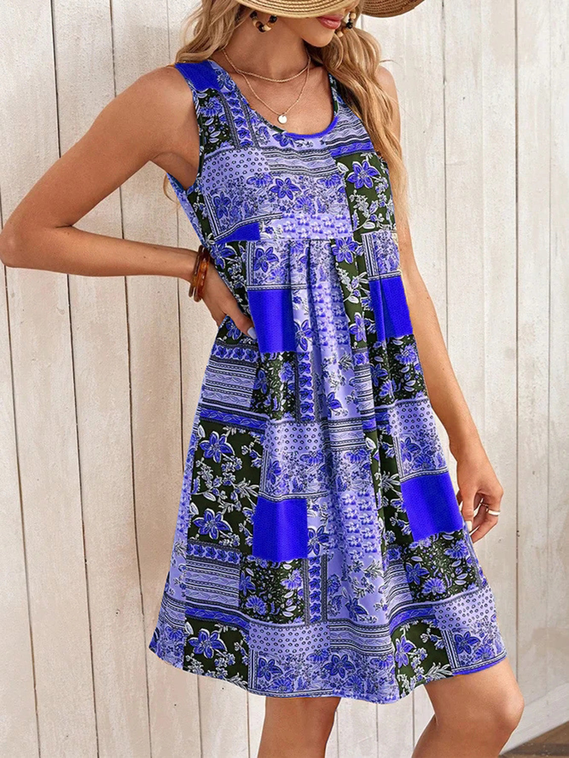 Printed Sleeveless Mini Dress BLUE ZONE PLANET