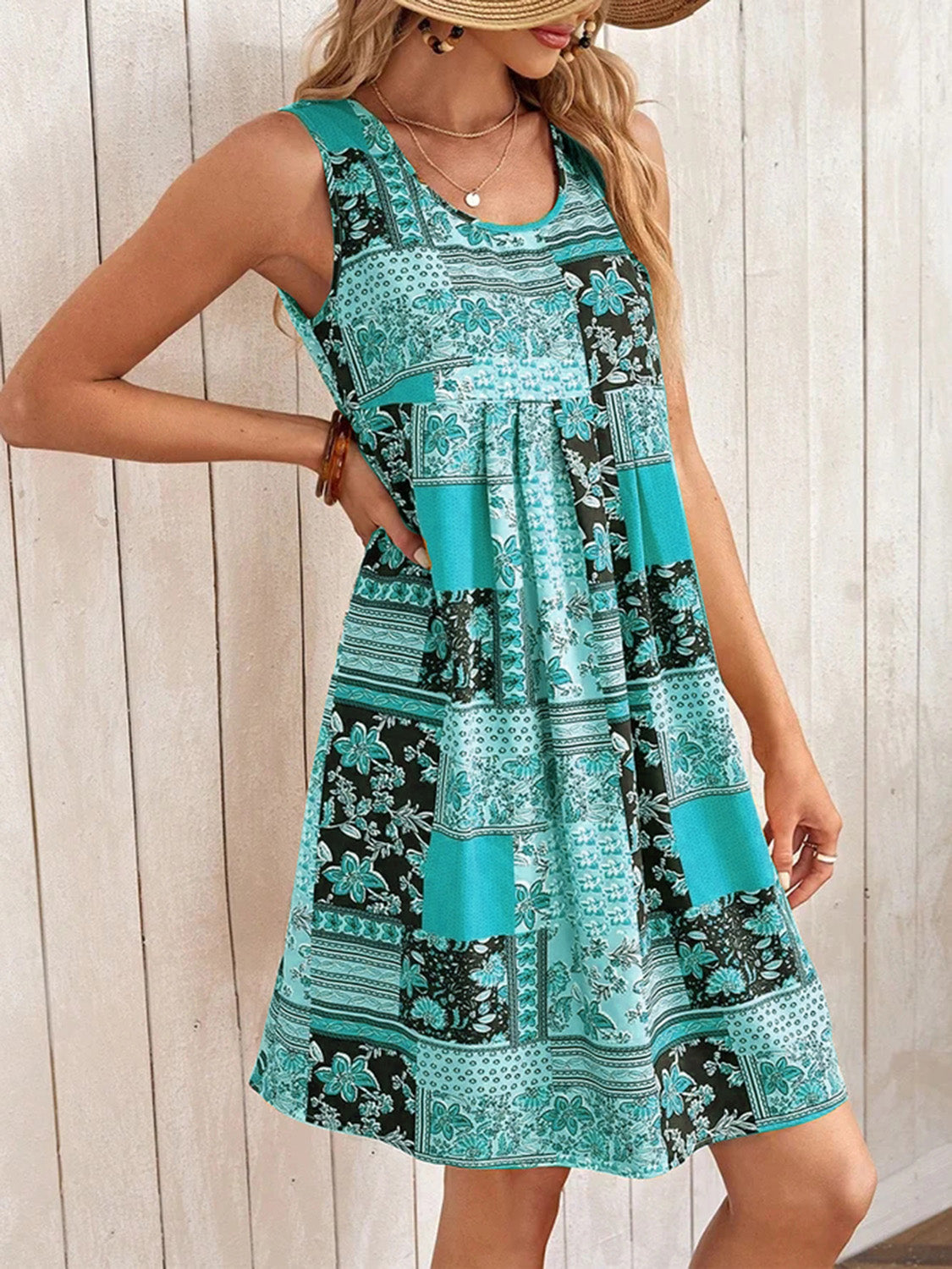 Printed Sleeveless Mini Dress BLUE ZONE PLANET