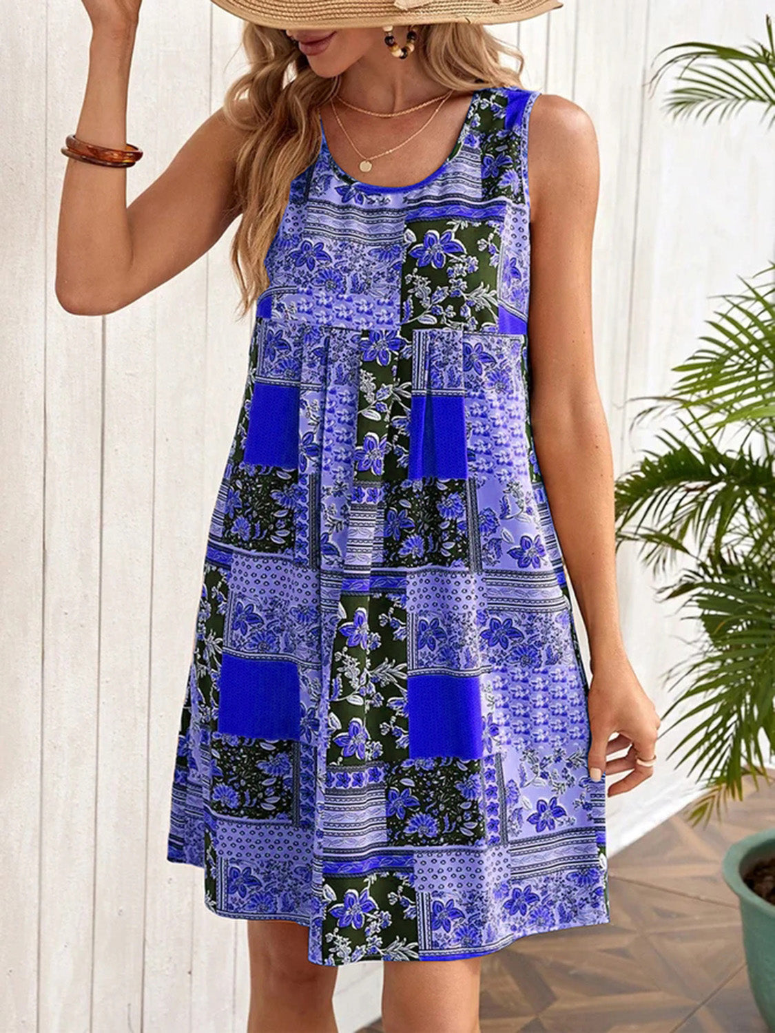 Printed Sleeveless Mini Dress BLUE ZONE PLANET