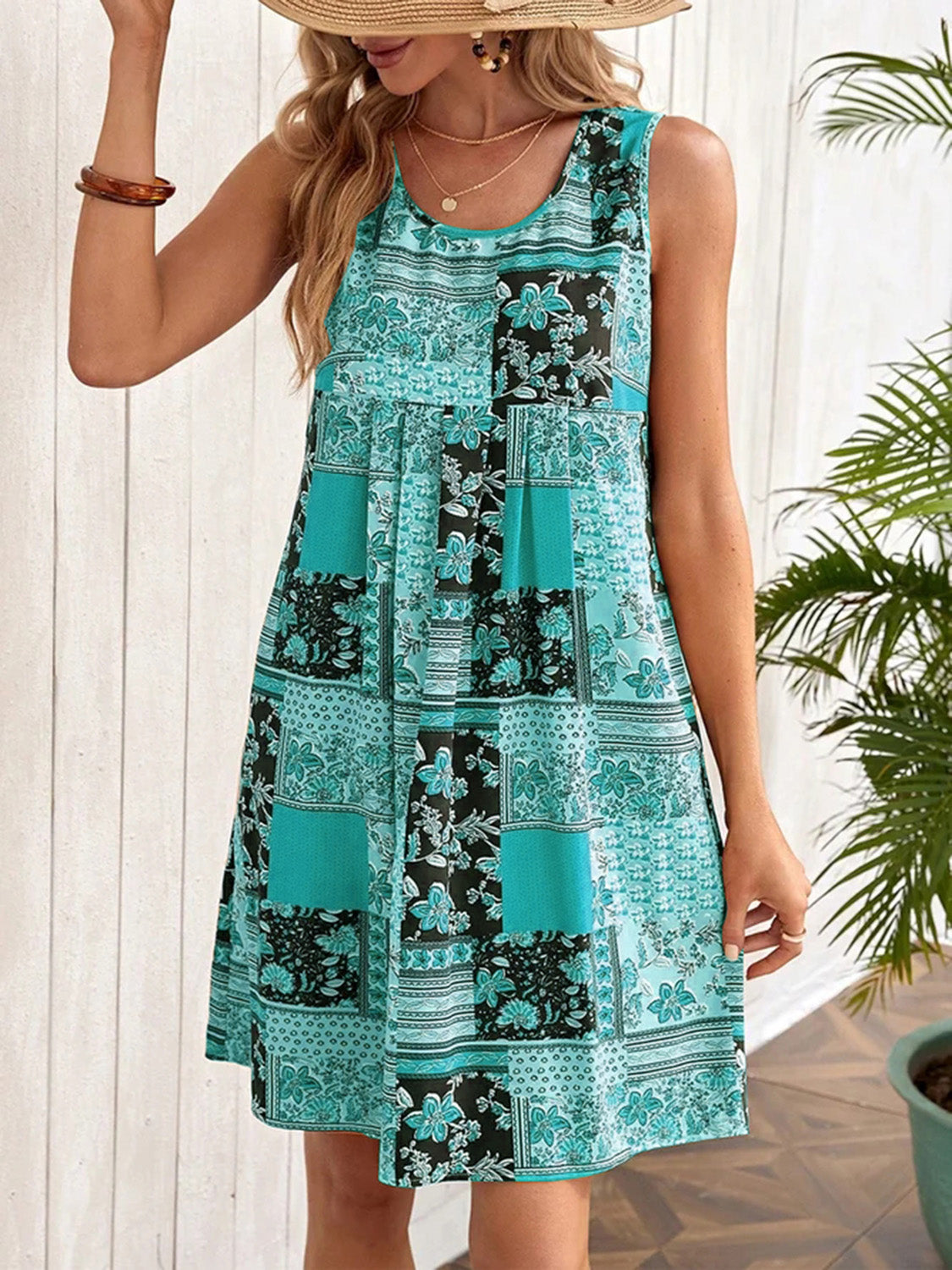 Printed Sleeveless Mini Dress BLUE ZONE PLANET