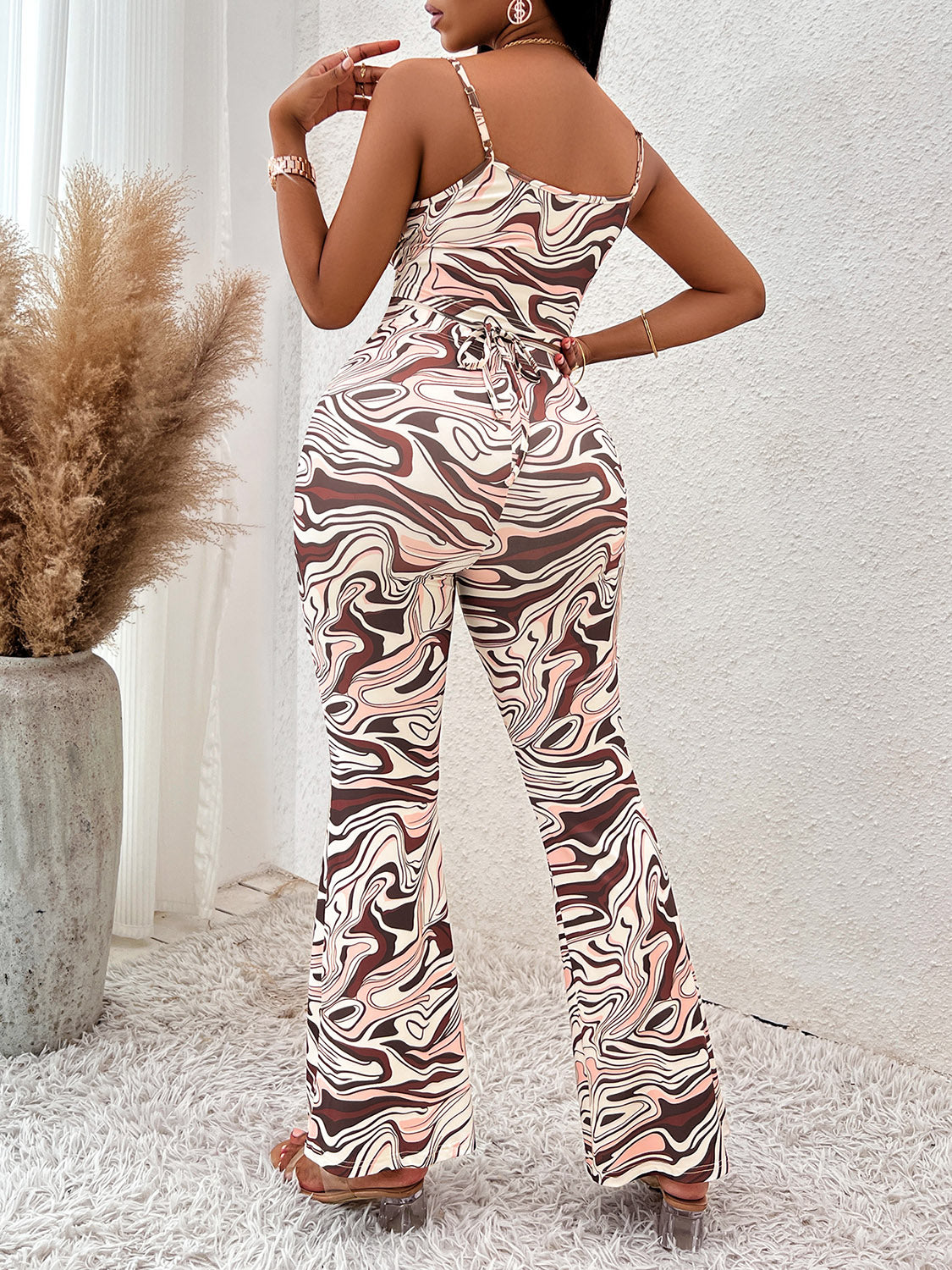 Printed Sleeveless Wide Leg Jumpsuit BLUE ZONE PLANET