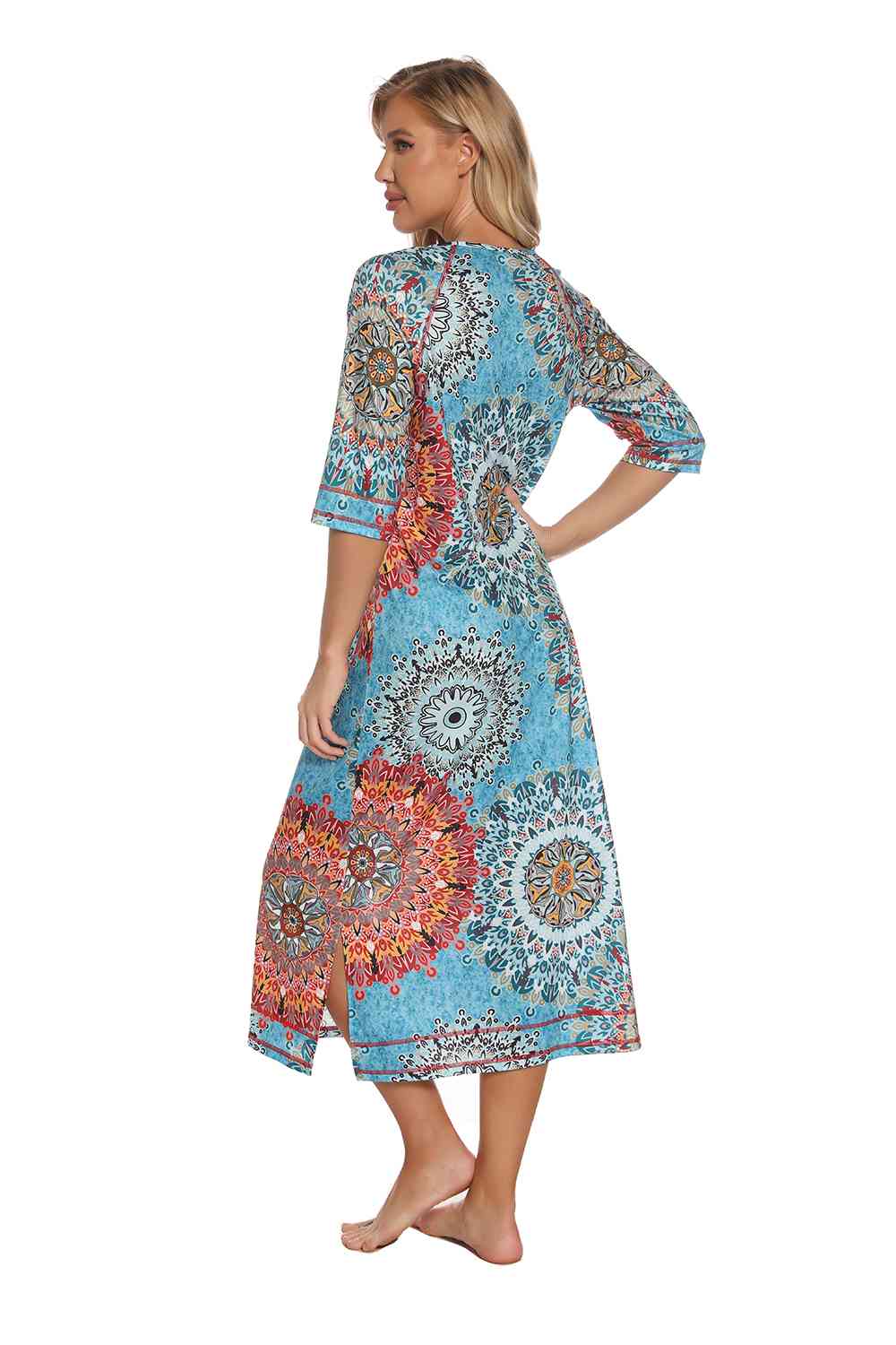 Printed Slit Night Dress with Pockets BLUE ZONE PLANET