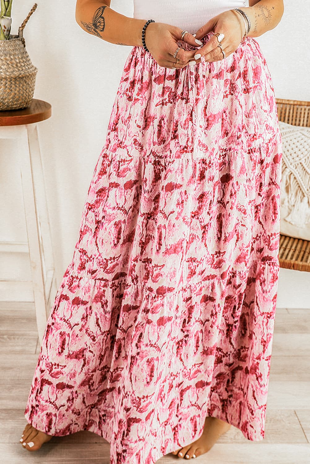 Printed Smocked Waist Maxi Skirt BLUE ZONE PLANET