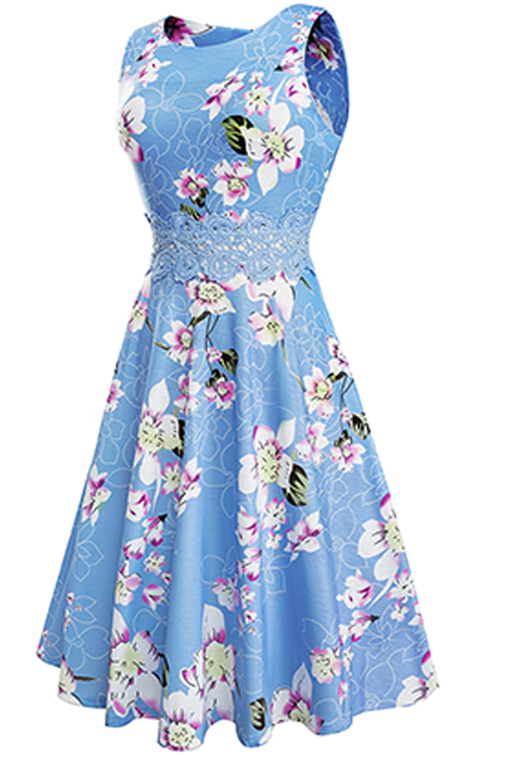 Printed Smocked Waist Sleeveless Dress BLUE ZONE PLANET