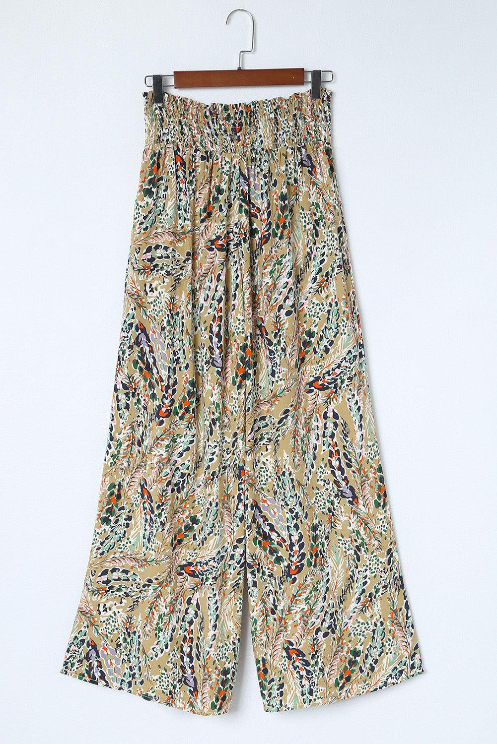 Printed Smocked Waist Wide Leg Pants BLUE ZONE PLANET