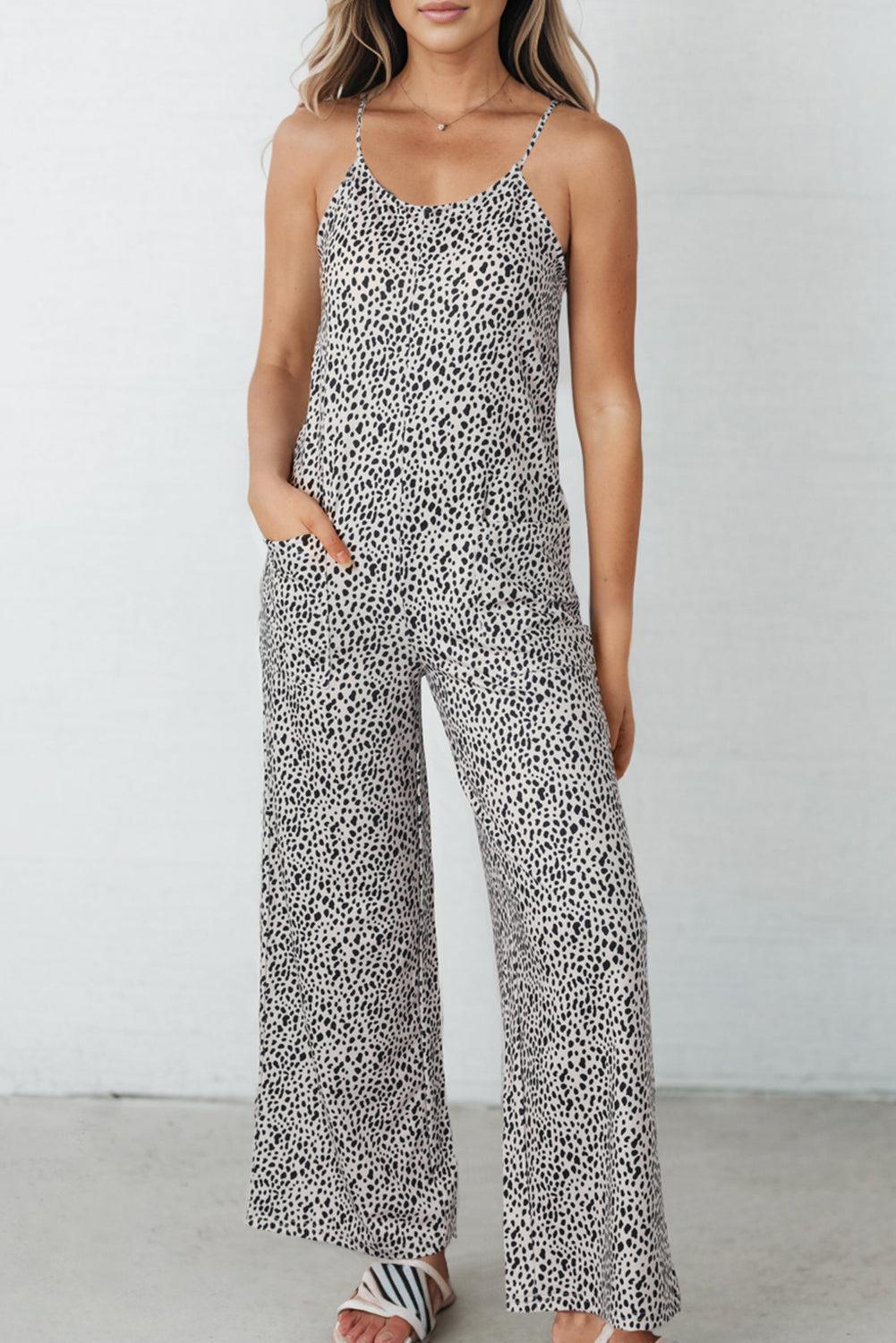 Printed Spaghetti Strap Jumpsuit with Pockets BLUE ZONE PLANET