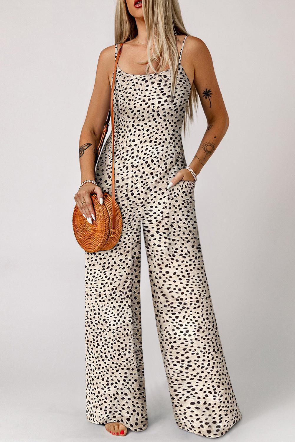 Printed Spaghetti Strap Jumpsuit with Pockets BLUE ZONE PLANET