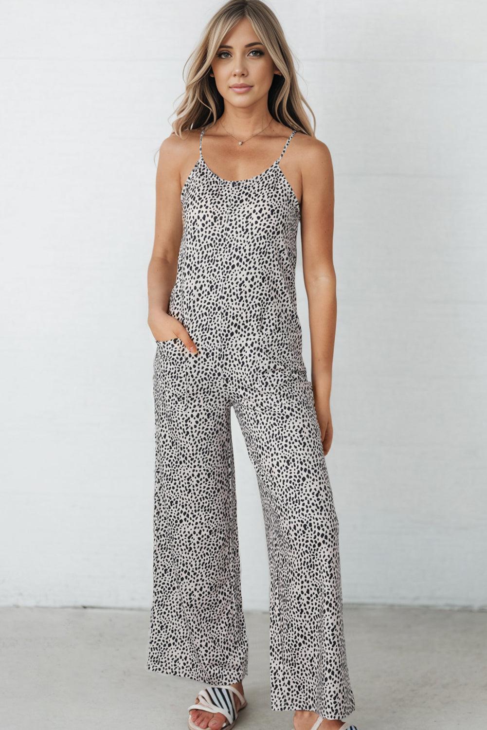 Printed Spaghetti Strap Jumpsuit with Pockets BLUE ZONE PLANET