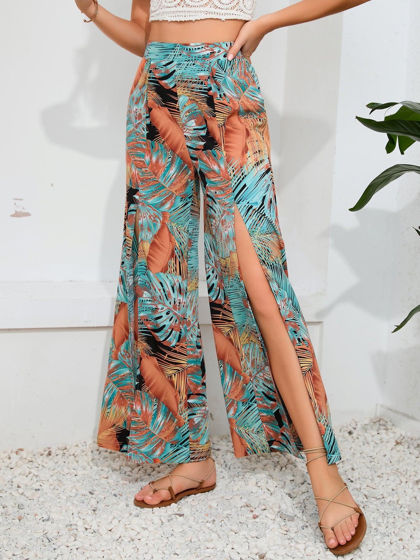 Printed Split Wide Leg Long Pants BLUE ZONE PLANET