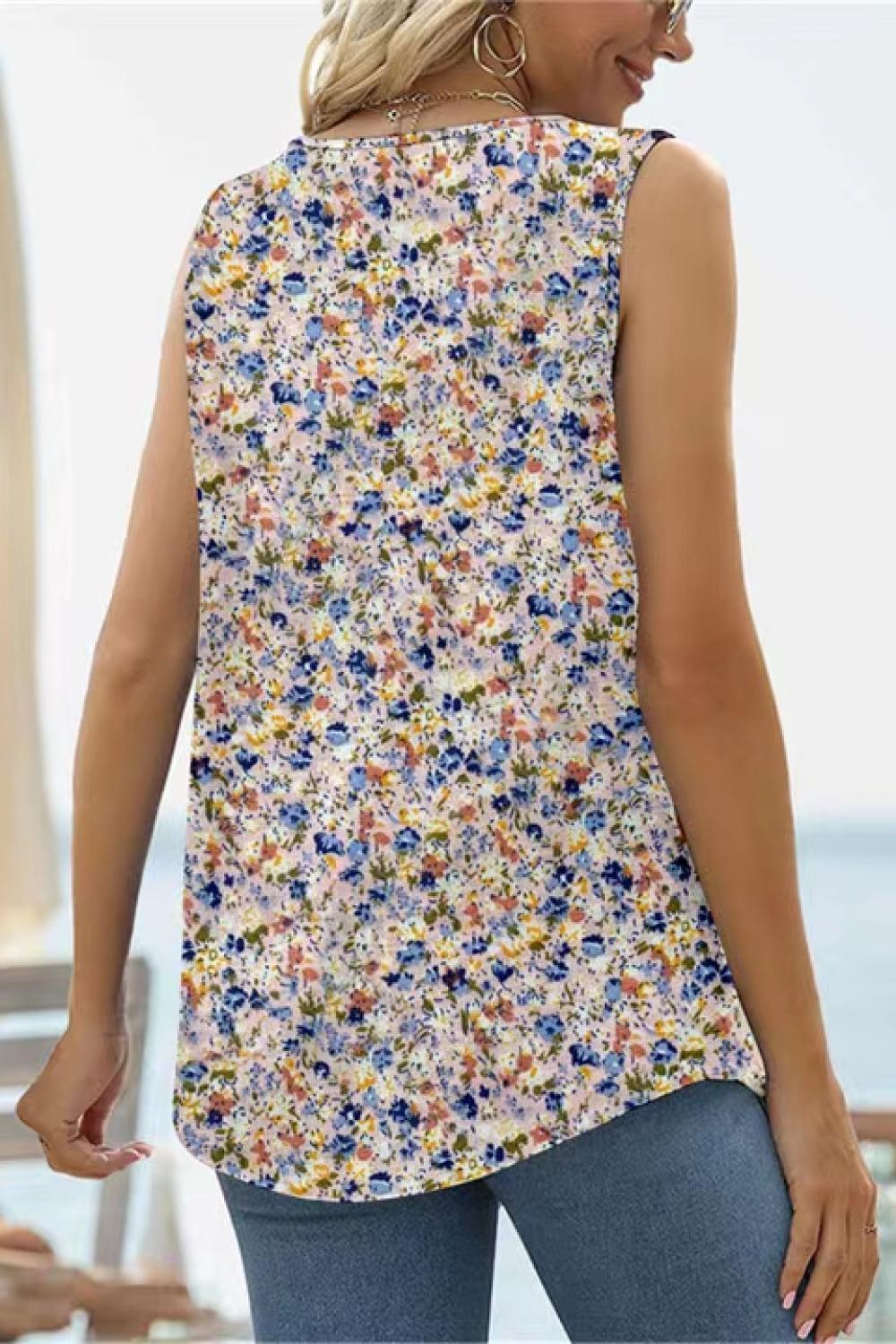 Printed Square Neck Curved Hem Tank BLUE ZONE PLANET