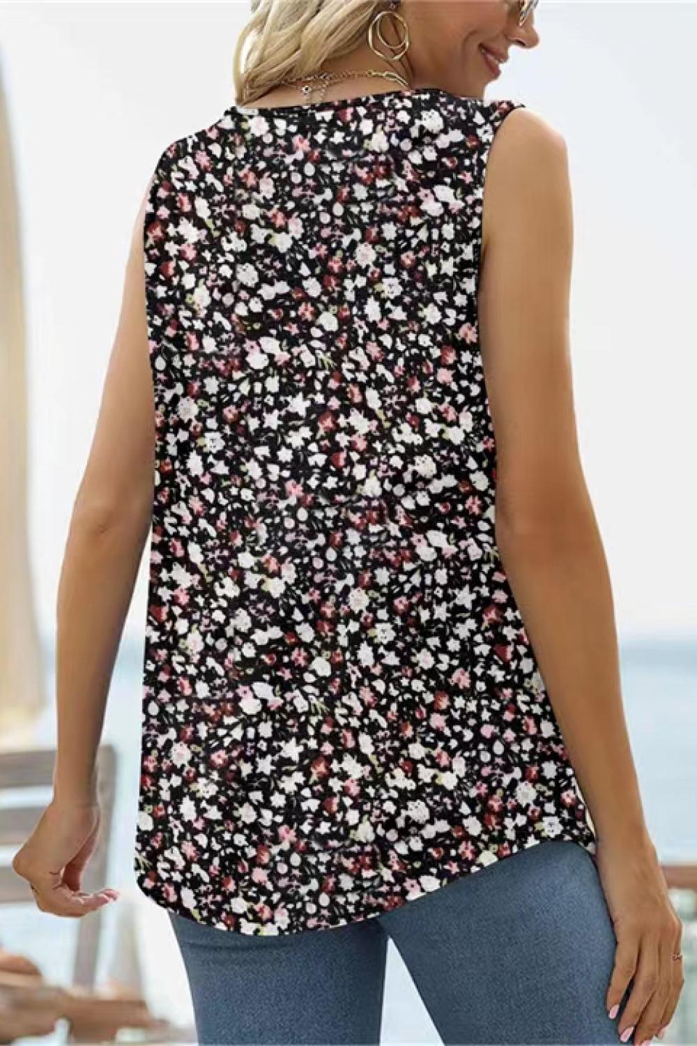 Printed Square Neck Curved Hem Tank BLUE ZONE PLANET