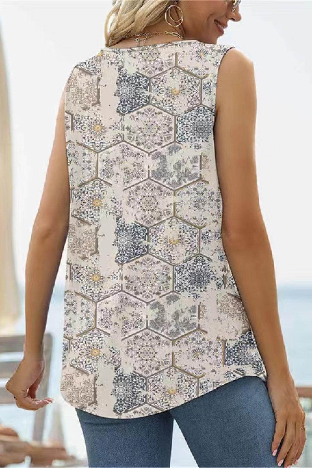 Printed Square Neck Curved Hem Tank BLUE ZONE PLANET