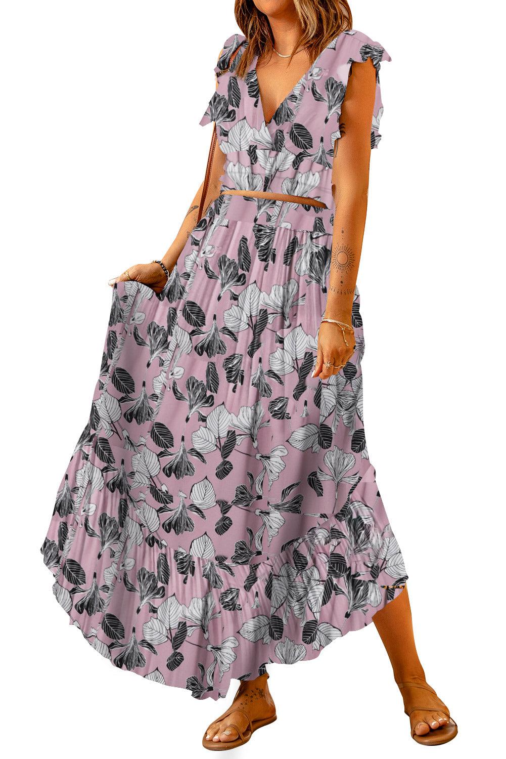 Printed Tie Back Cropped Top and Maxi Skirt Set BLUE ZONE PLANET