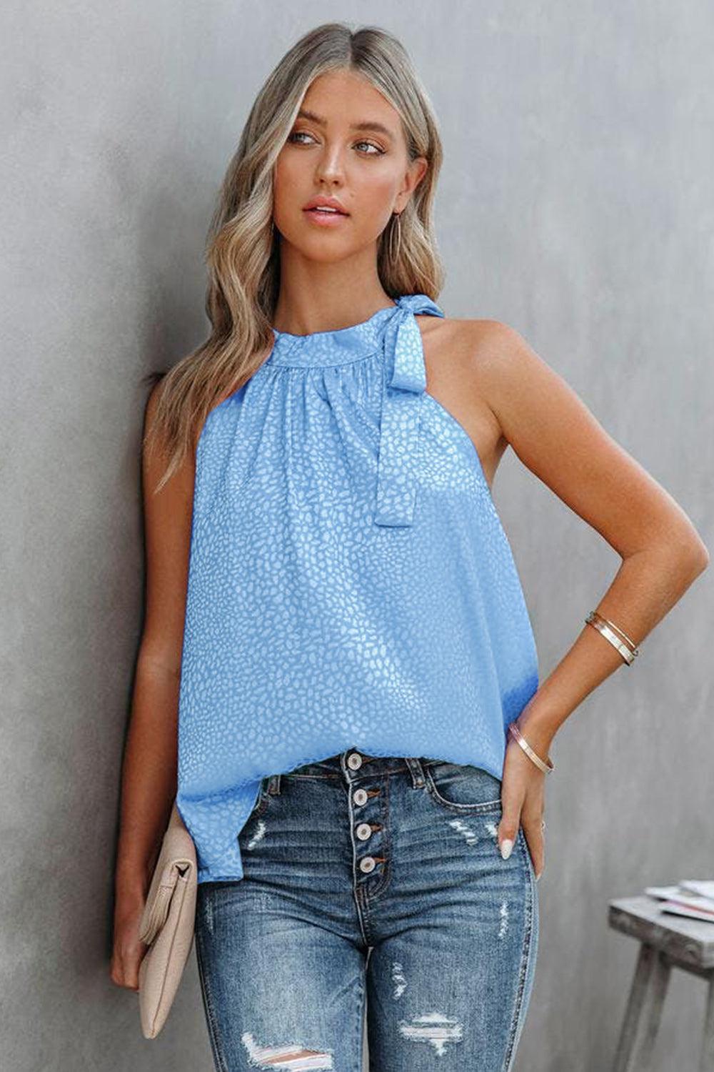 Printed Tied Grecian Neck Tank BLUE ZONE PLANET