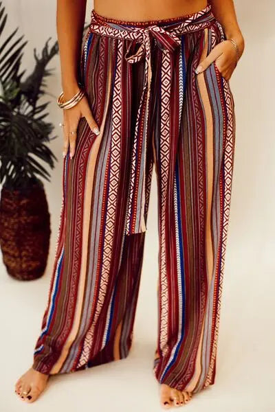 Printed Tied Wide Leg Pants Trendsi