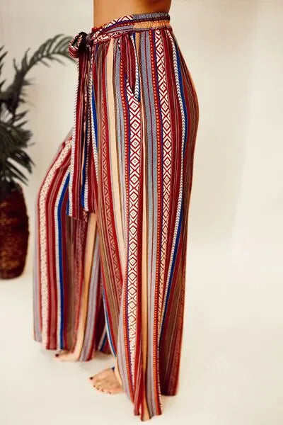 Printed Tied Wide Leg Pants Trendsi