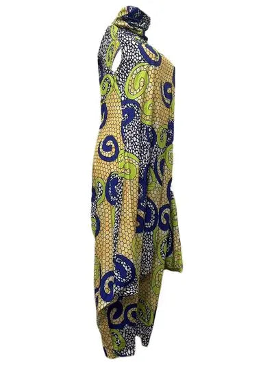Printed Turtleneck Sleeveless Jumpsuit with Pockets BLUE ZONE PLANET
