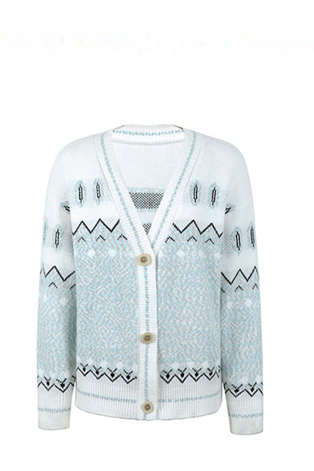 Printed V-Neck Buttoned Cardigan BLUE ZONE PLANET